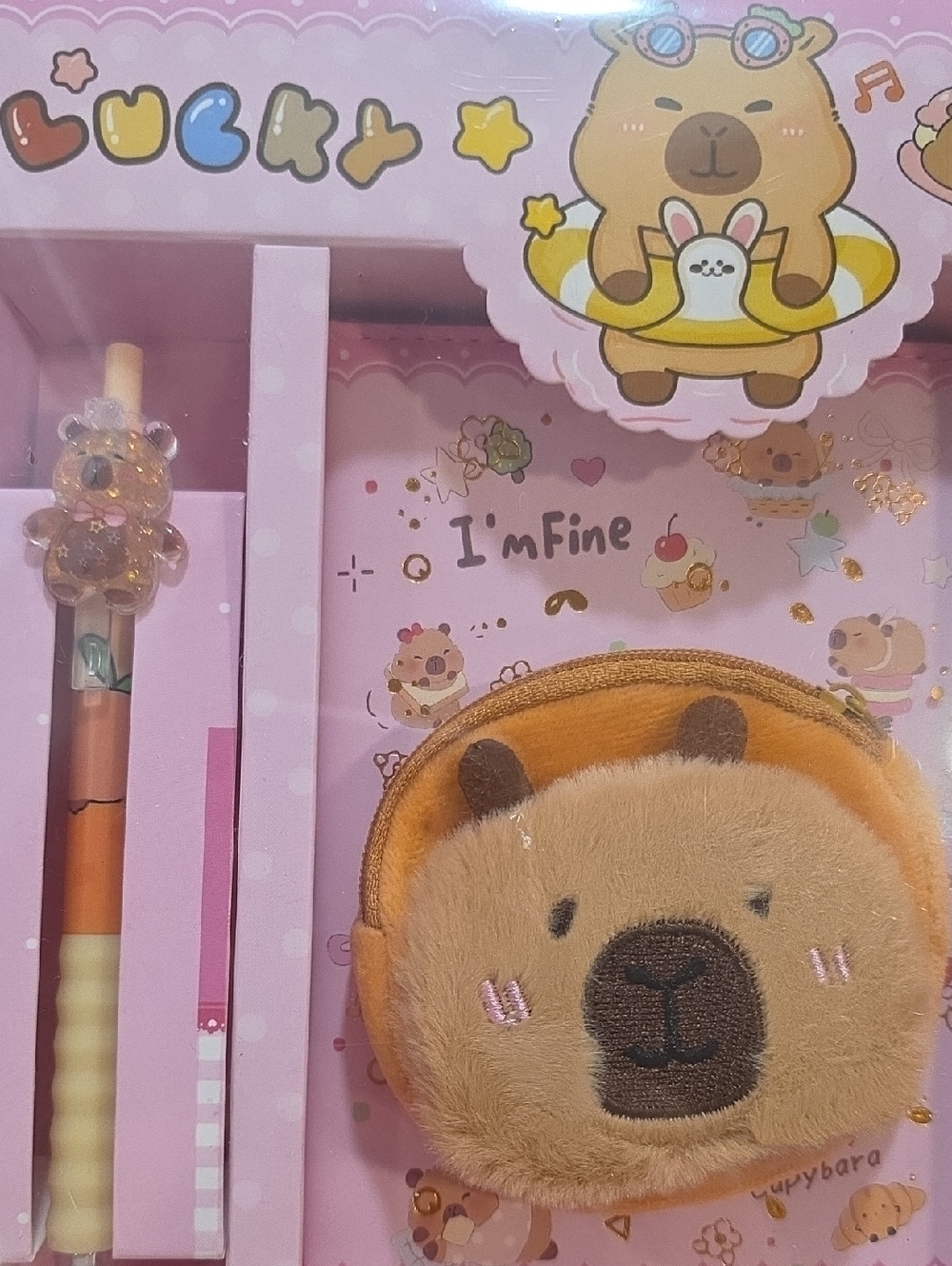 Cute Bear Plush Coin Pouch and Pen Set - Brown - Picture 2 of 4